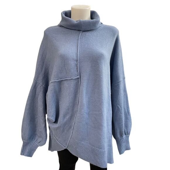 PROMESA High Art Asymmetrical Funnel Neck Sweater Ash Blue wool blend sz Large‎ - Picture 3 of 12